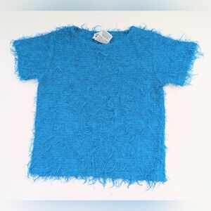 Cozy Fuzzy Girls' (Size Medium) Turquoise/Blue Short-Sleeve Sweater